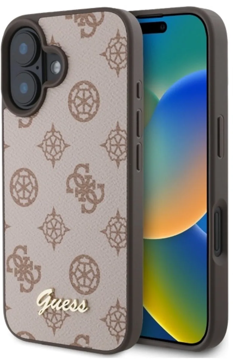 GUHMP16SPGPYSW iPhone 16 6.1" Bruin hardcase Peony Script MagSafe de Guess en Universeel – photo produit