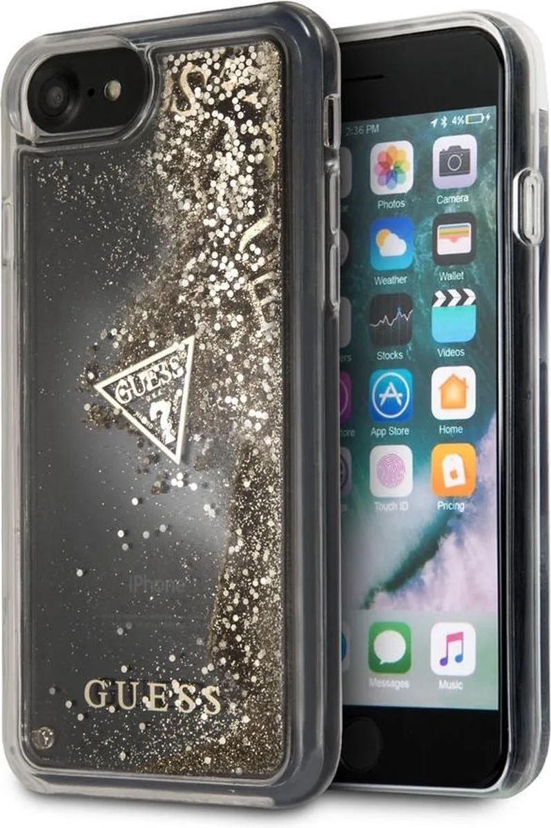 Hard Case - Hearts Liquid Glitter - voor iPhone 7/8/ SE (2e gen. uit 2020) fra Guess i Guld – produktbillede