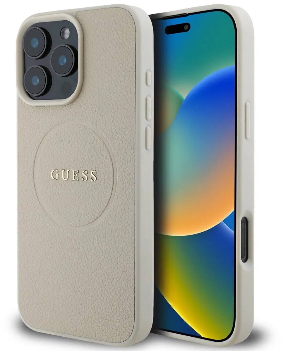 Hardcase Met Geslepen Ring Voor Iphone 16 Pro Max 6.9 Inch, Geschikt Voor Magsafe. de Guess en Beige – photo produit