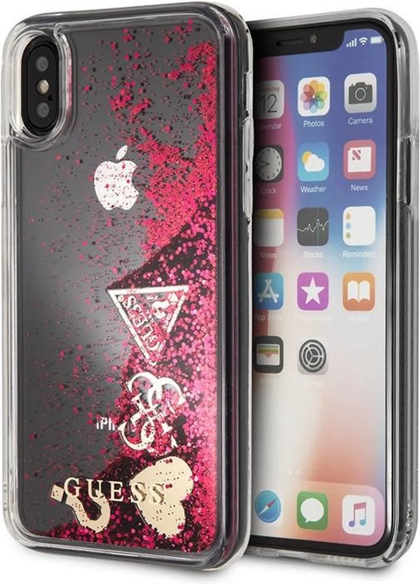hardcase voor iPhone X / XS - Rood - Glitter - Liquid by Guess in Pink – product photo