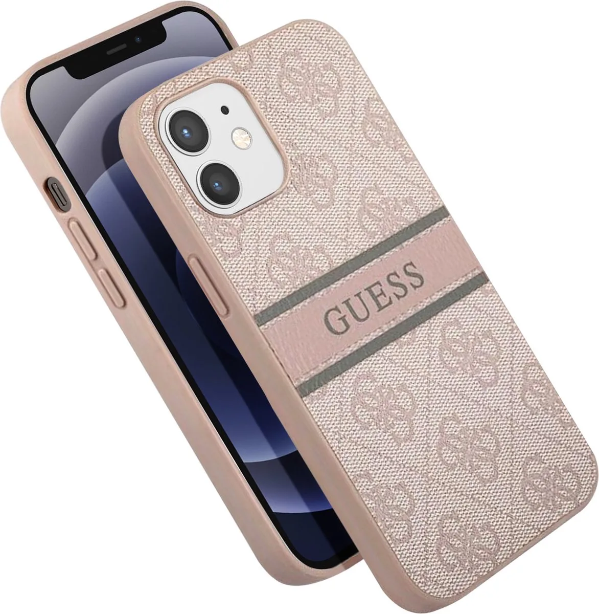 Hoesje geschikt voor Apple iPhone 12 / 12 Pro - Stripe Patroon från Guess i Rosa – produktbild