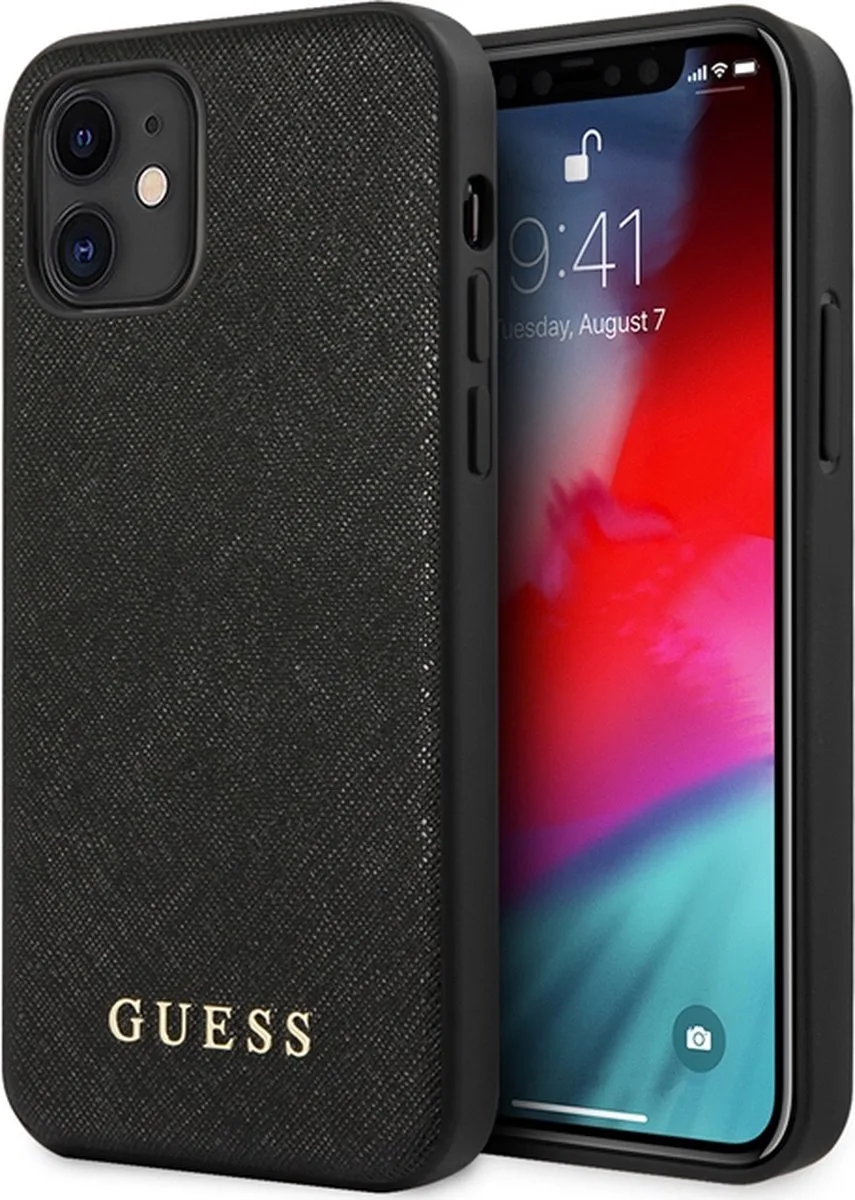 Hoesje geschikt voor Apple iPhone 12 Mini - Saffiano van Guess in Zwart – productfoto