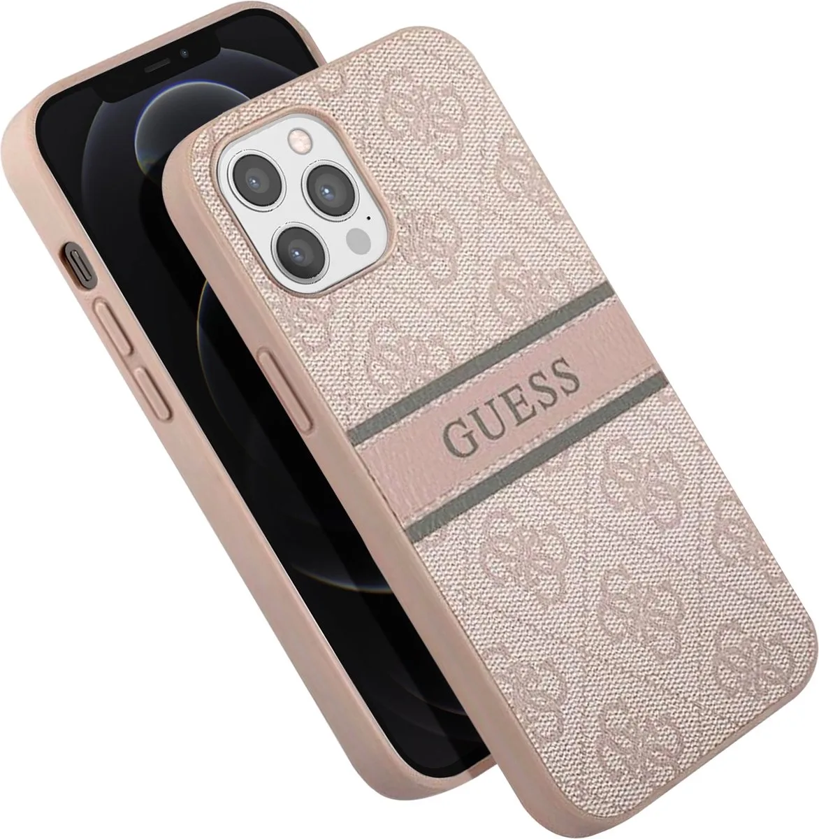 Hoesje geschikt voor Apple iPhone 12 Pro Max - Stripe Patroon de Guess en Rose – photo produit