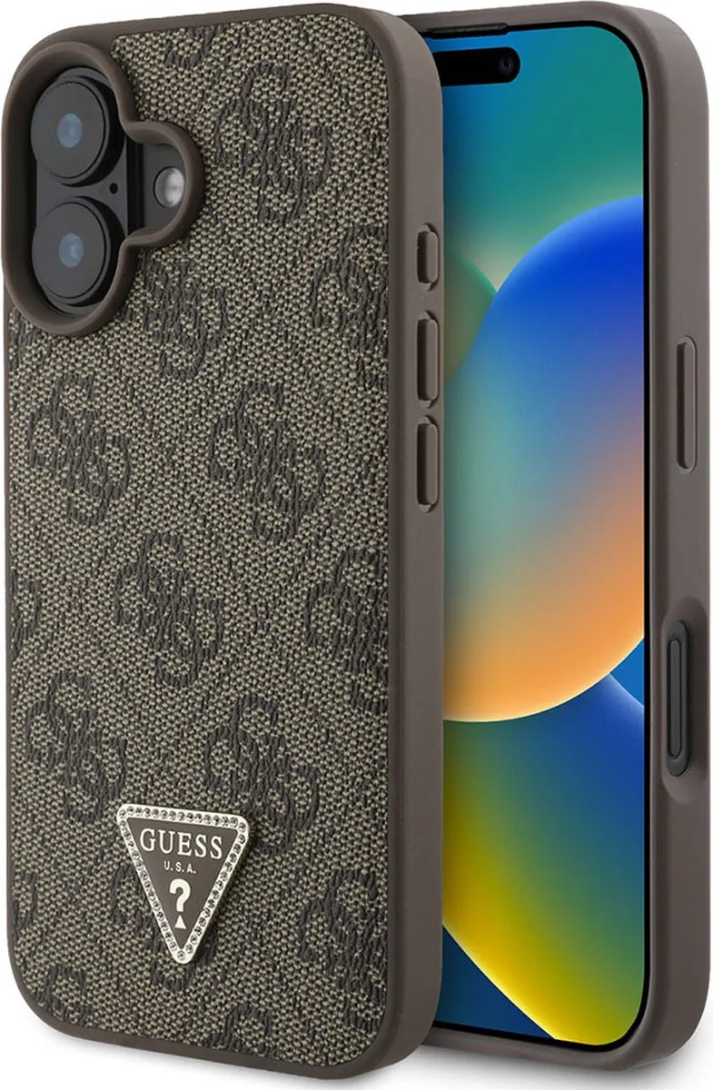 Hoesje geschikt voor Apple iPhone 16 - 4G Strass Triangle Métallisé Edition van Guess in Bruin – productfoto