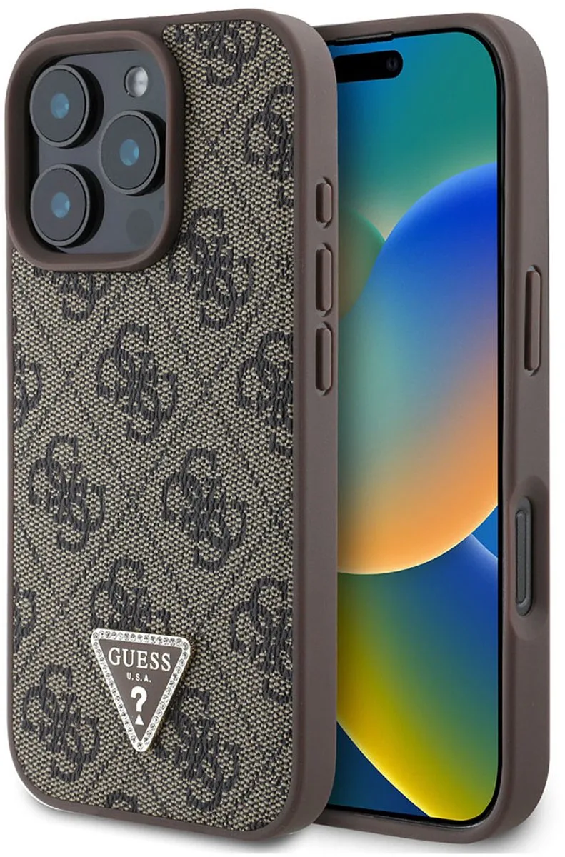Hoesje geschikt voor Apple iPhone 16 Pro - 4G Strass Triangle Métallisé Edition by Guess in Black – product photo