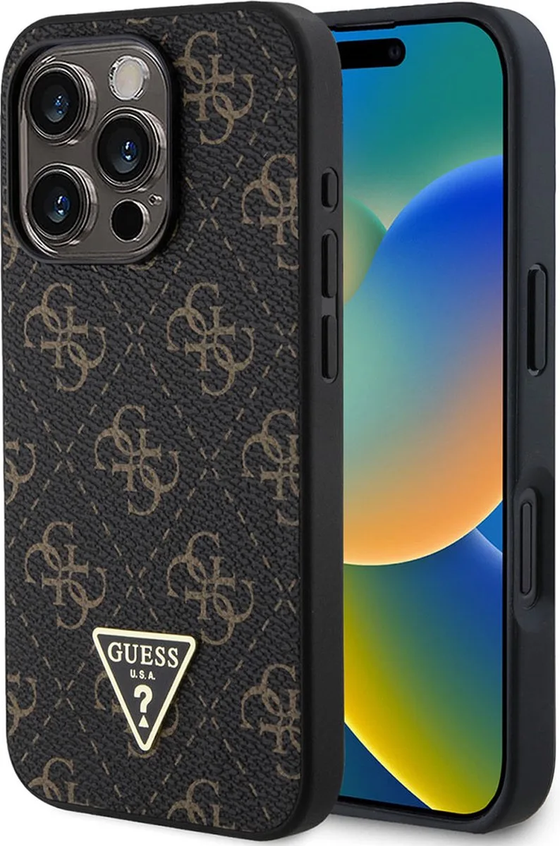 Hoesje Geschikt voor Apple iPhone 16 Pro Max met 4G-driehoekpatroon från Guess i Svart – produktbild