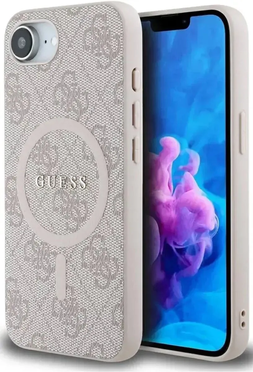 Hoesje Geschikt voor Apple iPhone 16e - Hard Case 4G - Monogram Logo - Back Cover från Guess i Rosa – produktbild