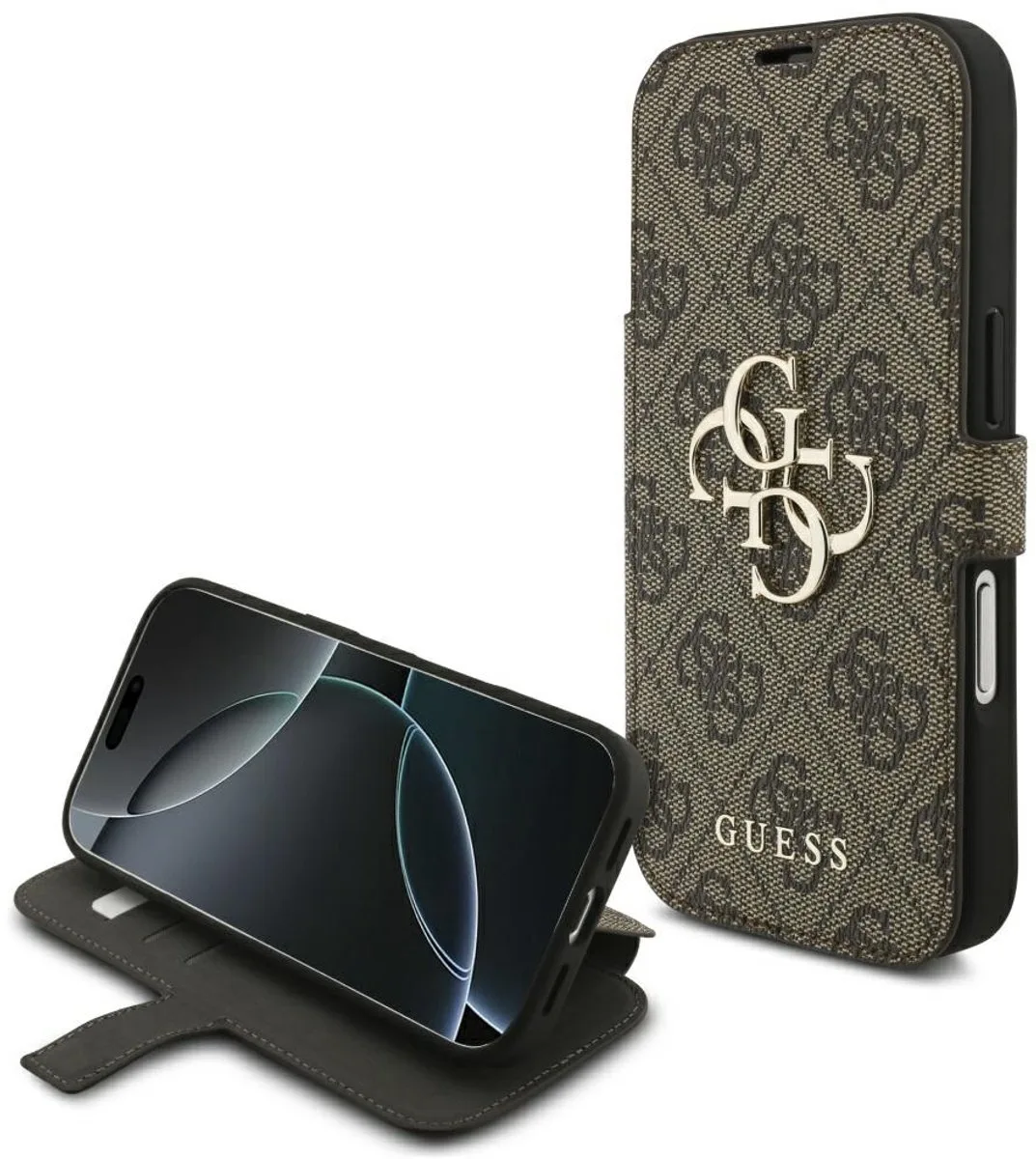 Hoesje Geschikt voor Apple iPhone 18 Pro Max | Wallet Book Case | Big 4G Logo | Portemonnee Hoesje | 3 Pasjes | Magneetsluiting | Stand Functie van Guess in Bruin – productfoto