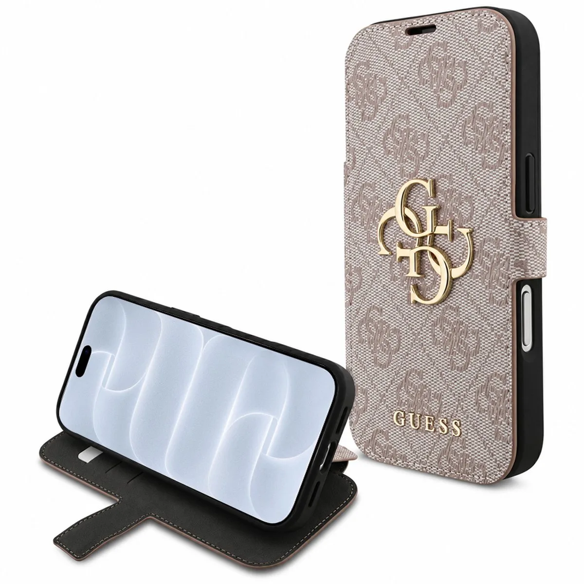 Hoesje Geschikt voor Apple iPhone 18 Pro | Wallet Book Case | Big 4G Logo | Portemonnee Hoesje | 3 Pasjes | Magneetsluiting | Stand Functie van Guess in Roze – productfoto