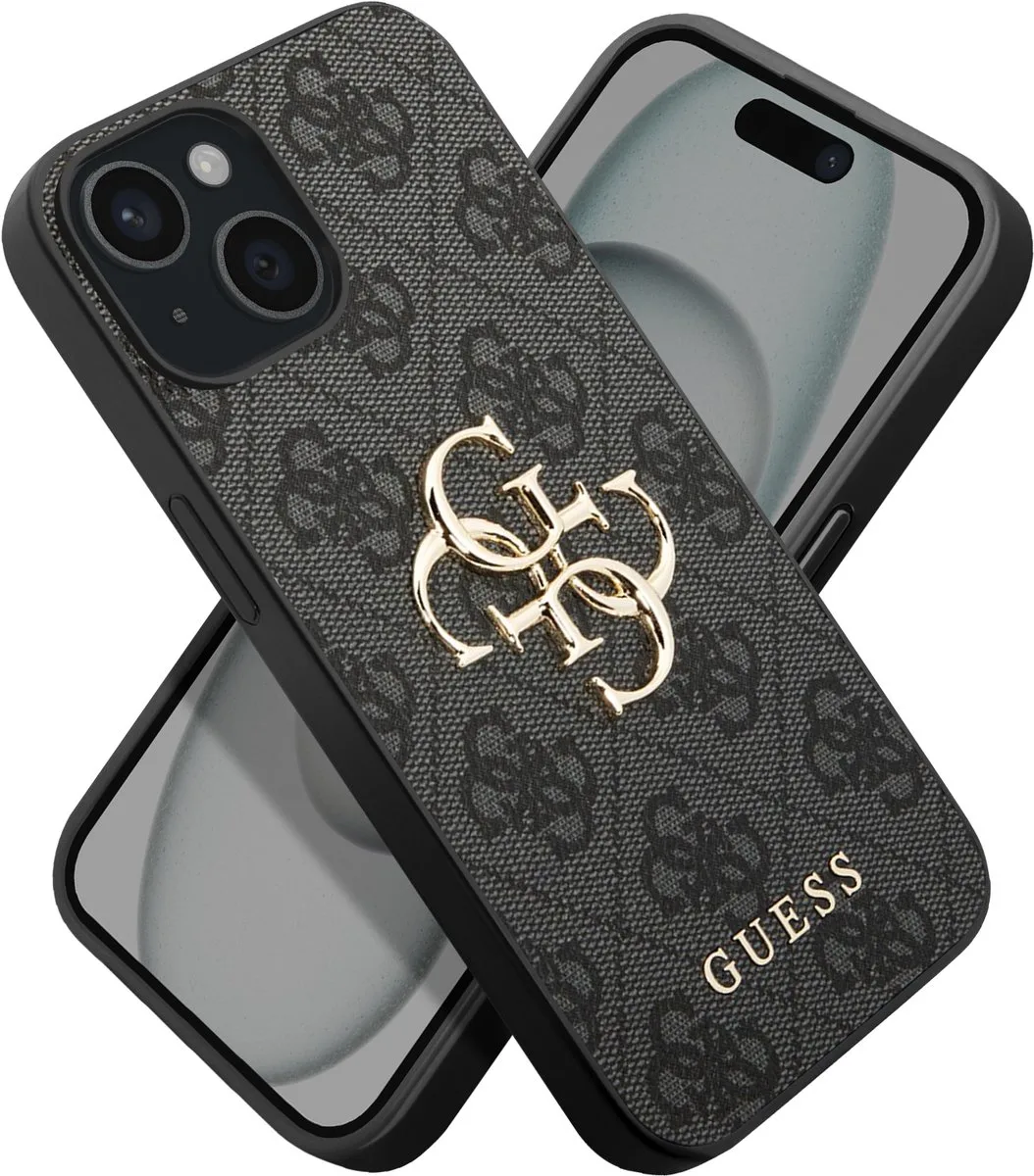 Hoesje Geschikt Voor iPhone 15 Model Big 4G Premium met Getextureerd Oppervlak van Guess in Zwart – productfoto