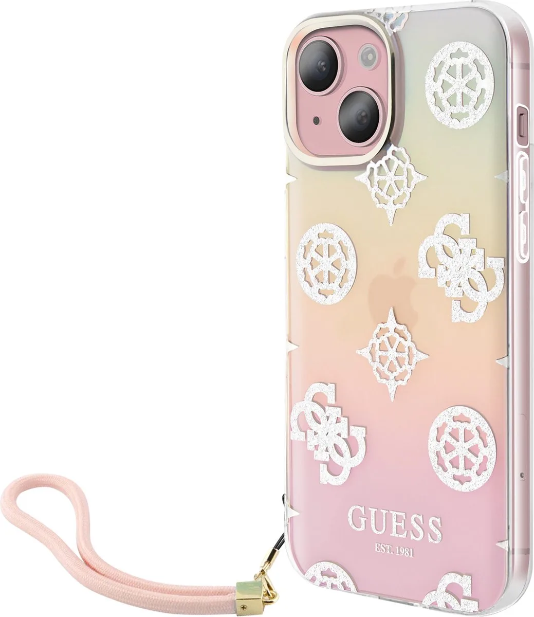 Hoesje geschikt voor iPhone 15 Plus - TPU Peony met Polskoord van Guess in Meerkleurig – productfoto