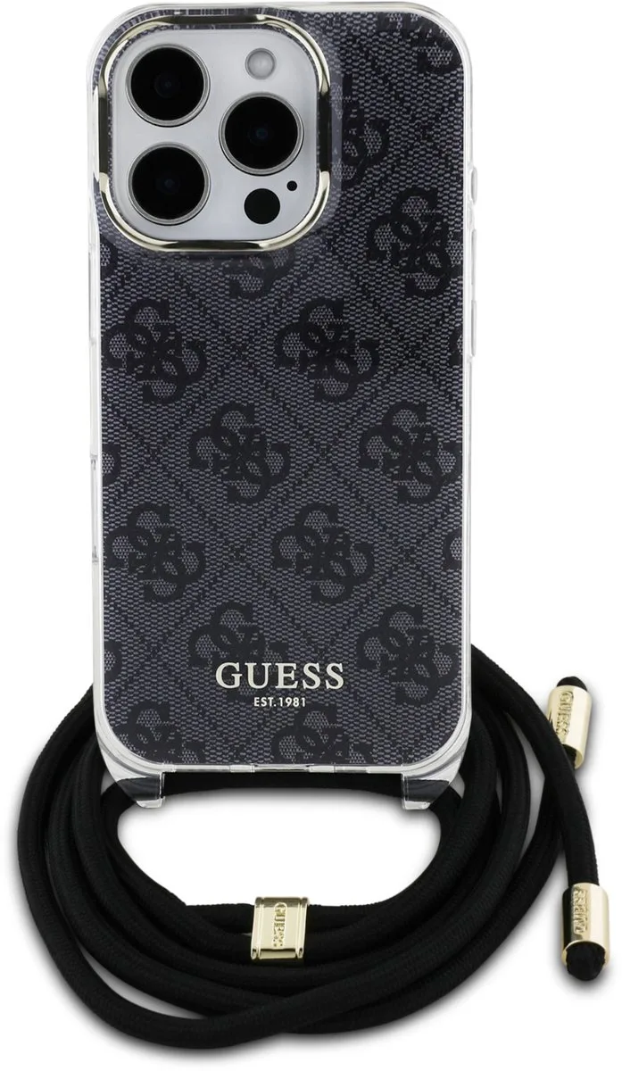 Hoesje geschikt voor iPhone 16 Pro - met Koord & IML 4G Print van Guess in Zwart – productfoto