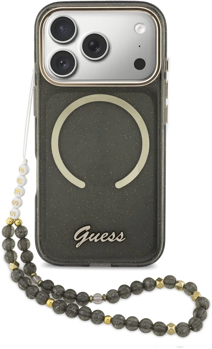 hoesje - Geschikt voor iPhone 17 Pro en geschikt voor iPhone 18 Pro - Geschikt voor MagSafe - Koord van Guess in Zwart – productfoto