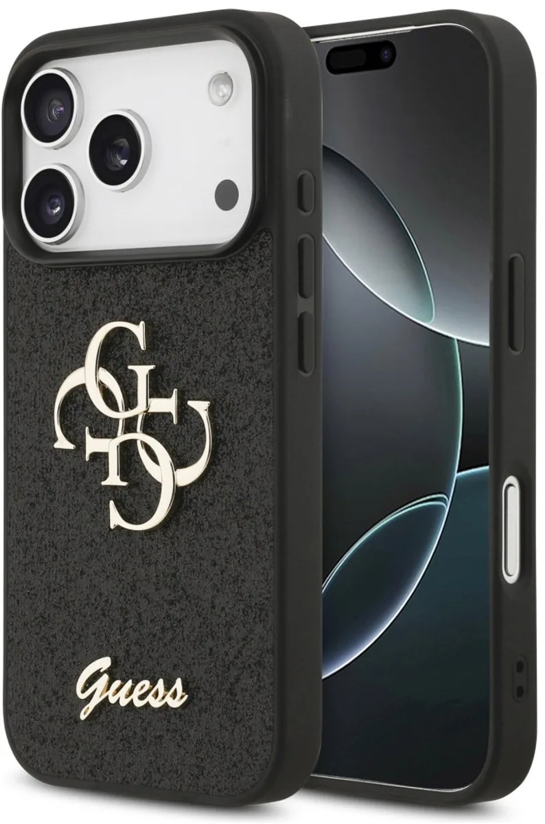 hoesje - Geschikt voor iPhone 17 Pro Max en geschikt voor iPhone 18 Pro Max - Kunstleer met metalen 4G-logo van Guess in Zwart – productfoto