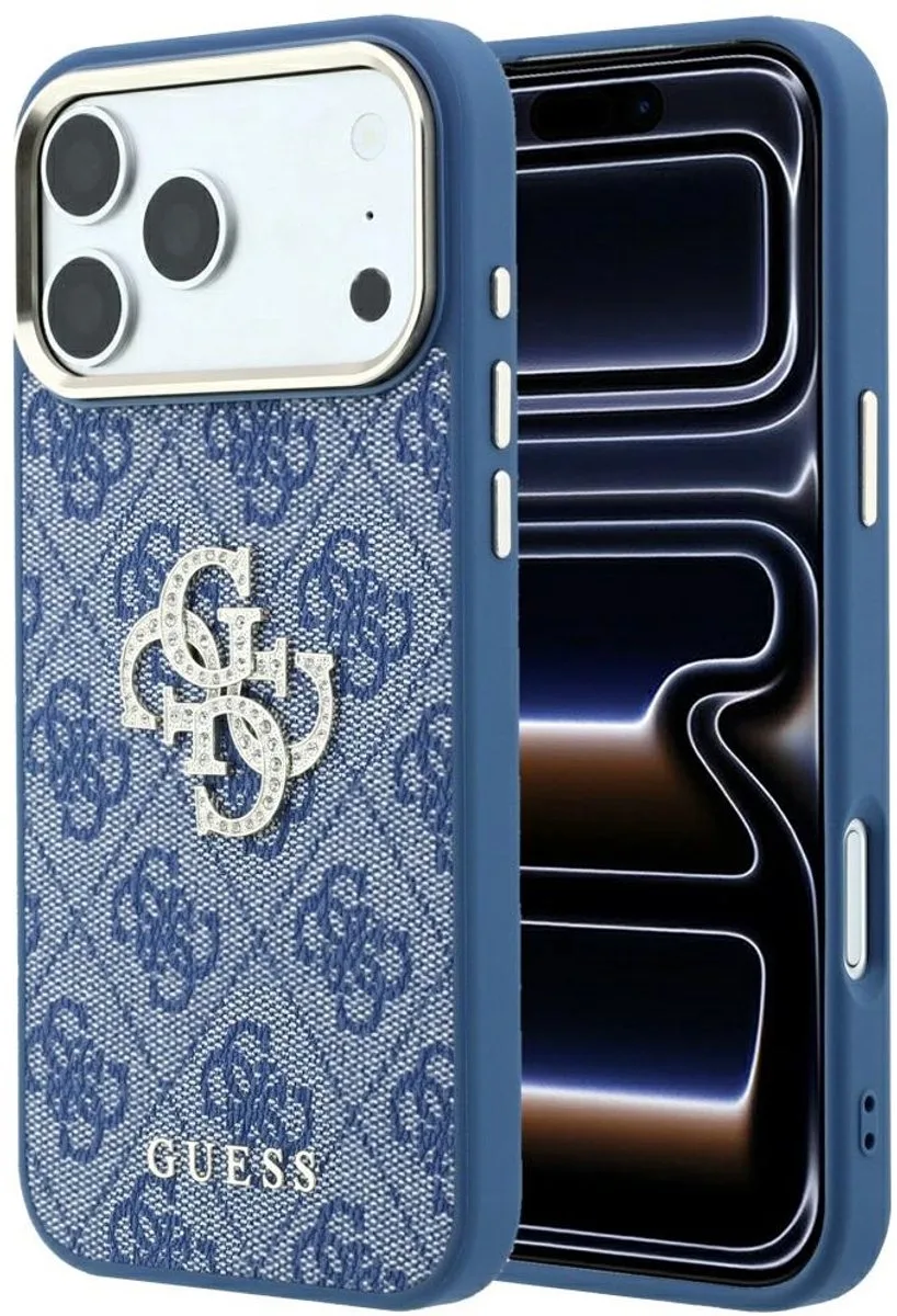 hoesje - Geschikt voor iPhone 17 Pro Max - Geschikt voor iPhone 18 Pro Max - Kunstleer met strass van Guess in Blauw – productfoto