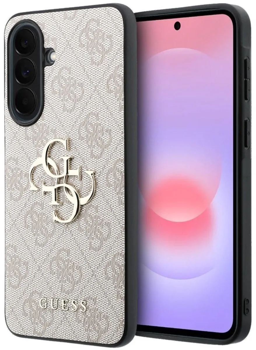 Hoesje geschikt voor Samsung Galaxy A57 - PU Leren Backcover - 4G Print & Metalen Logo fra Guess i Lyserød – produktbillede