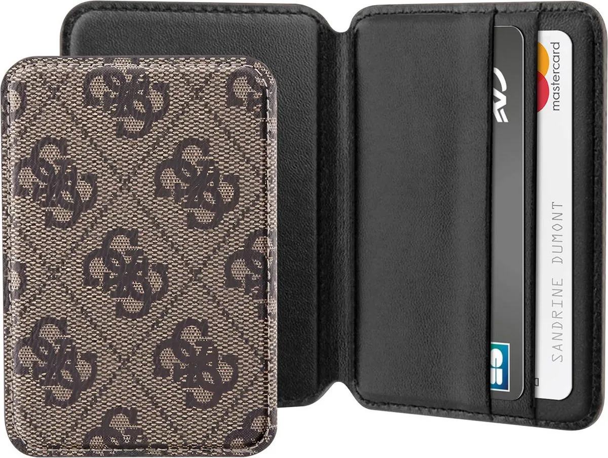 Hoesje geschikt voor Universele Smartphone - Stripes Series MagSafe met Magnetische Bevestiging van Guess in Bruin – productfoto