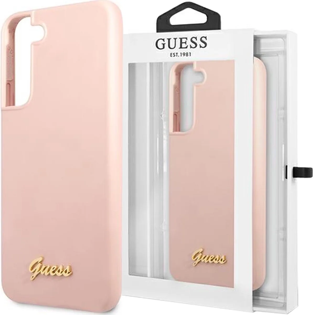 Hoesje Siliconen Hard Case Gold Logo Geschikt voor Samsung Galaxy S23 by Guess in Pink – product photo