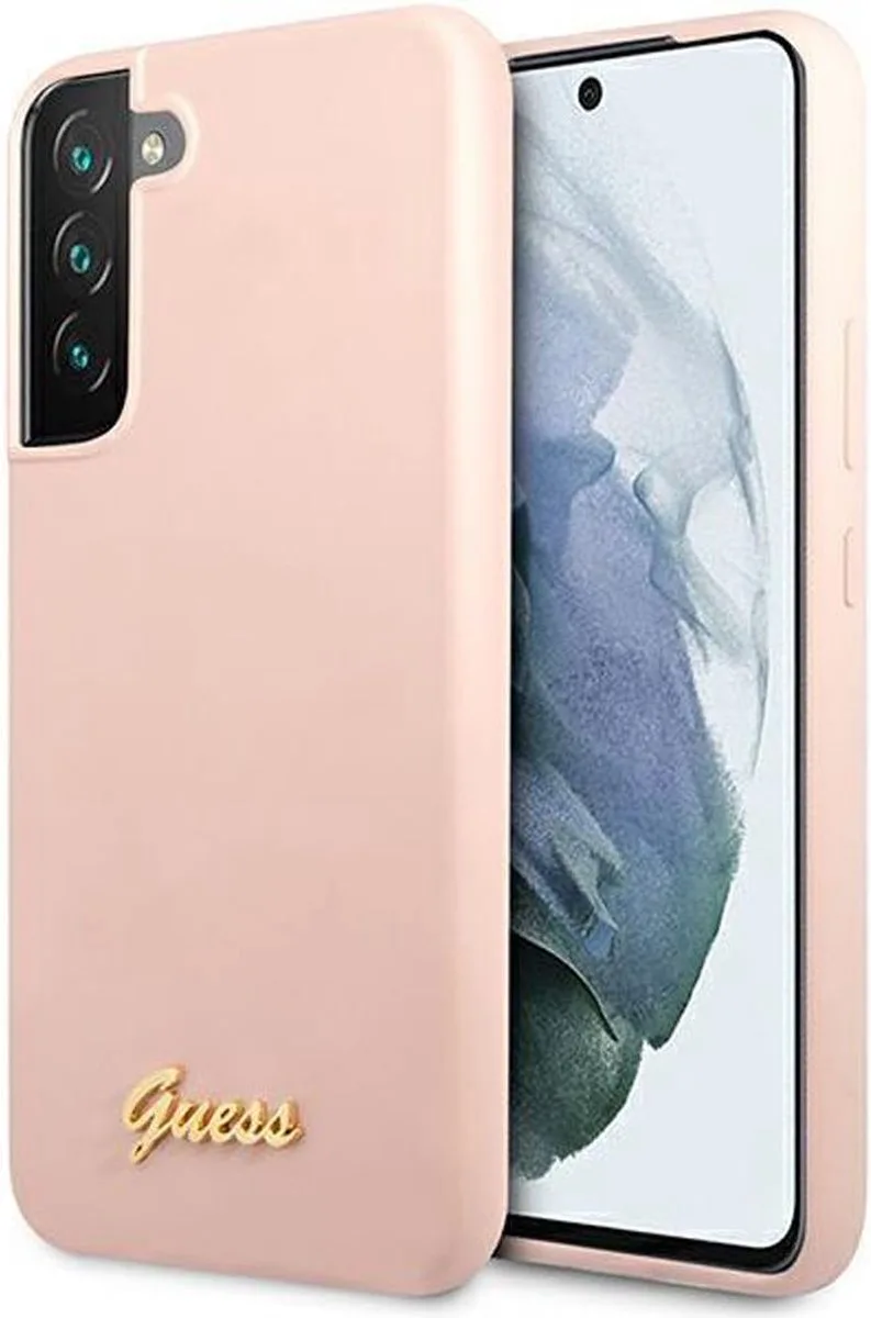 Hoesje Siliconen Hard Case Gold Logo Geschikt voor Samsung Galaxy S23 fra Guess i Lyserød – produktbillede