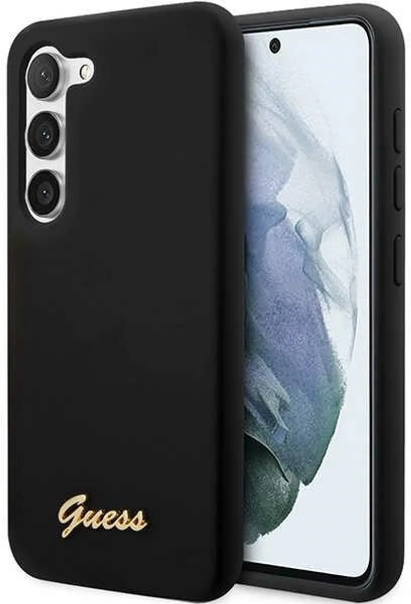 Hoesje Siliconen Hard Case Logo Zwart Geschikt voor Samsung Galaxy S23 van Guess in Goud – productfoto