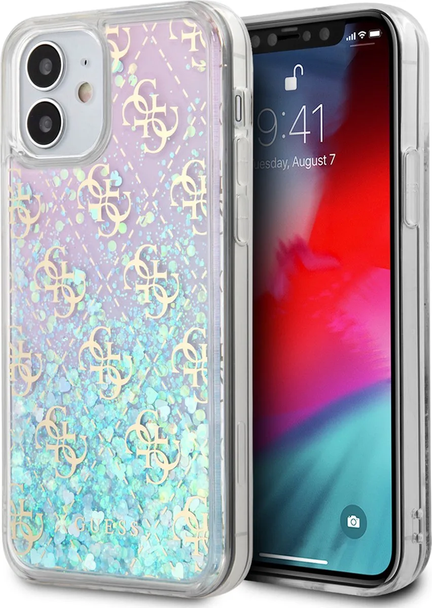 hoesje van Guess - Backcover - iPhone 12 Mini - Liquid Glitter de Guess en Rose – photo produit