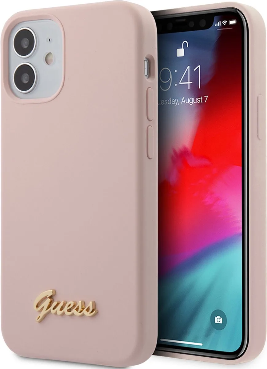 hoesje van Guess - Backcover - iPhone 12 Mini - Metal Logo de Guess en Rose – photo produit