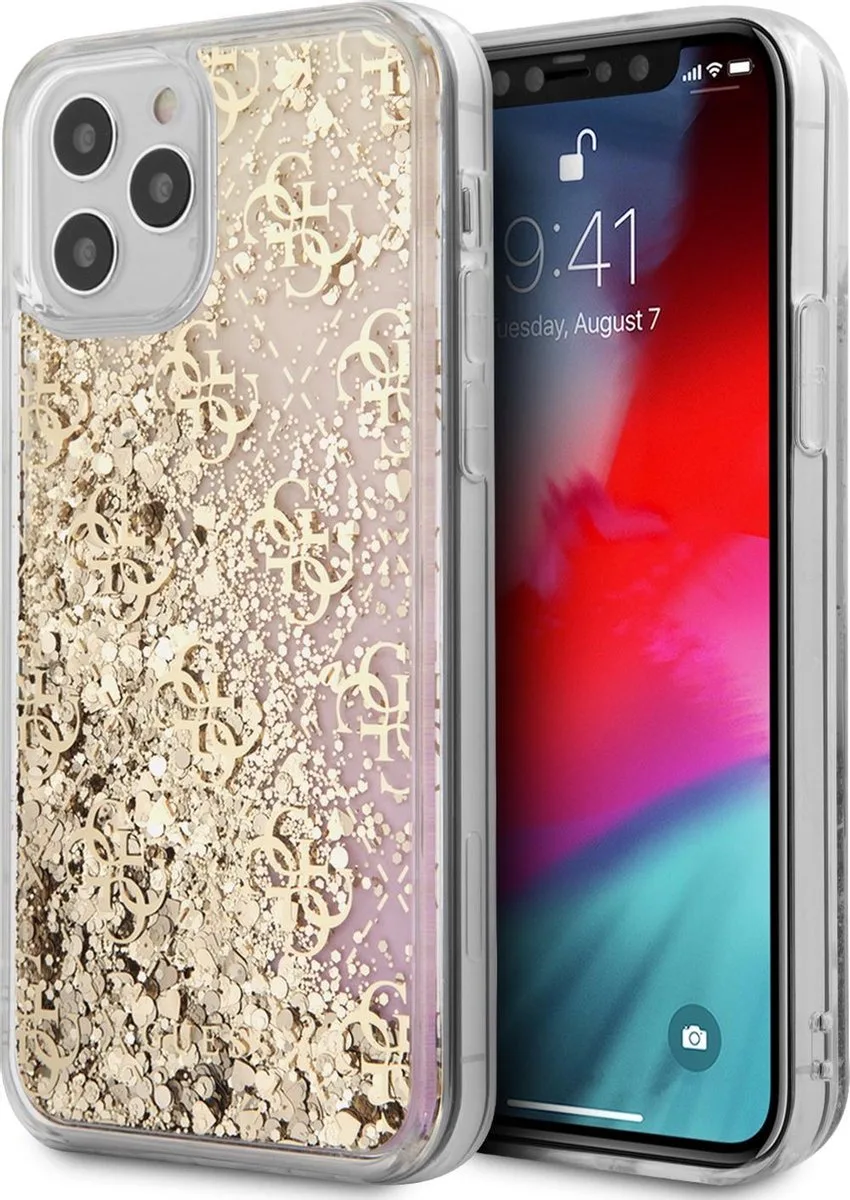 hoesje van Guess - Backcover - iPhone 12 Pro Max - Liquid Glitter fra Guess i Guld – produktbillede