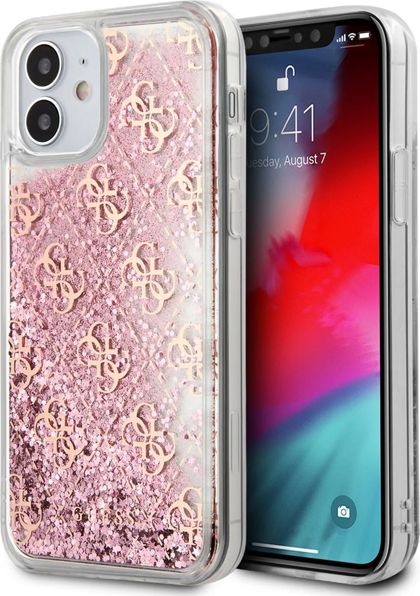 hoesje van Guess - Backcover - voor iPhone 12 Mini - Liquid Glitter de Guess en Rose – photo produit