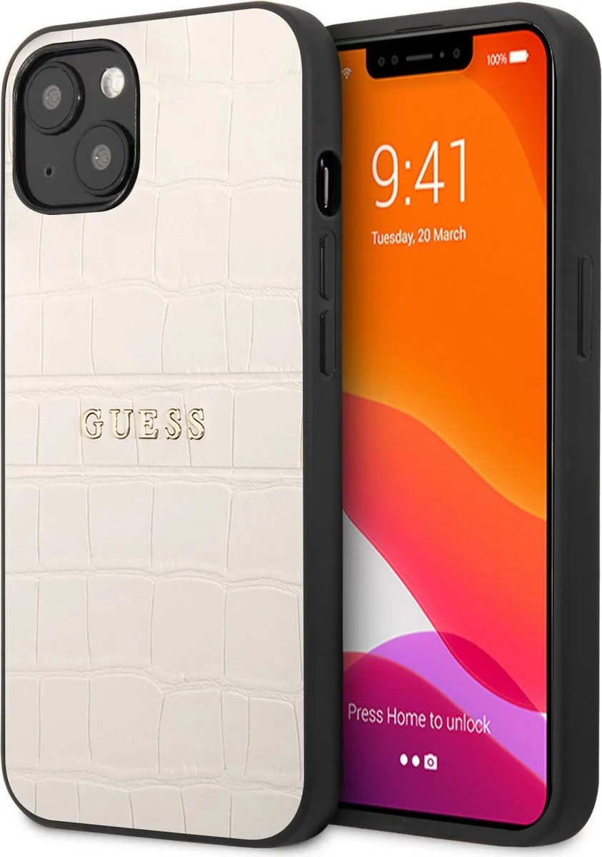hoesje van Guess - Hardcase Backcover - iPhone 13 - Croco Lines de Guess en Beige – photo produit