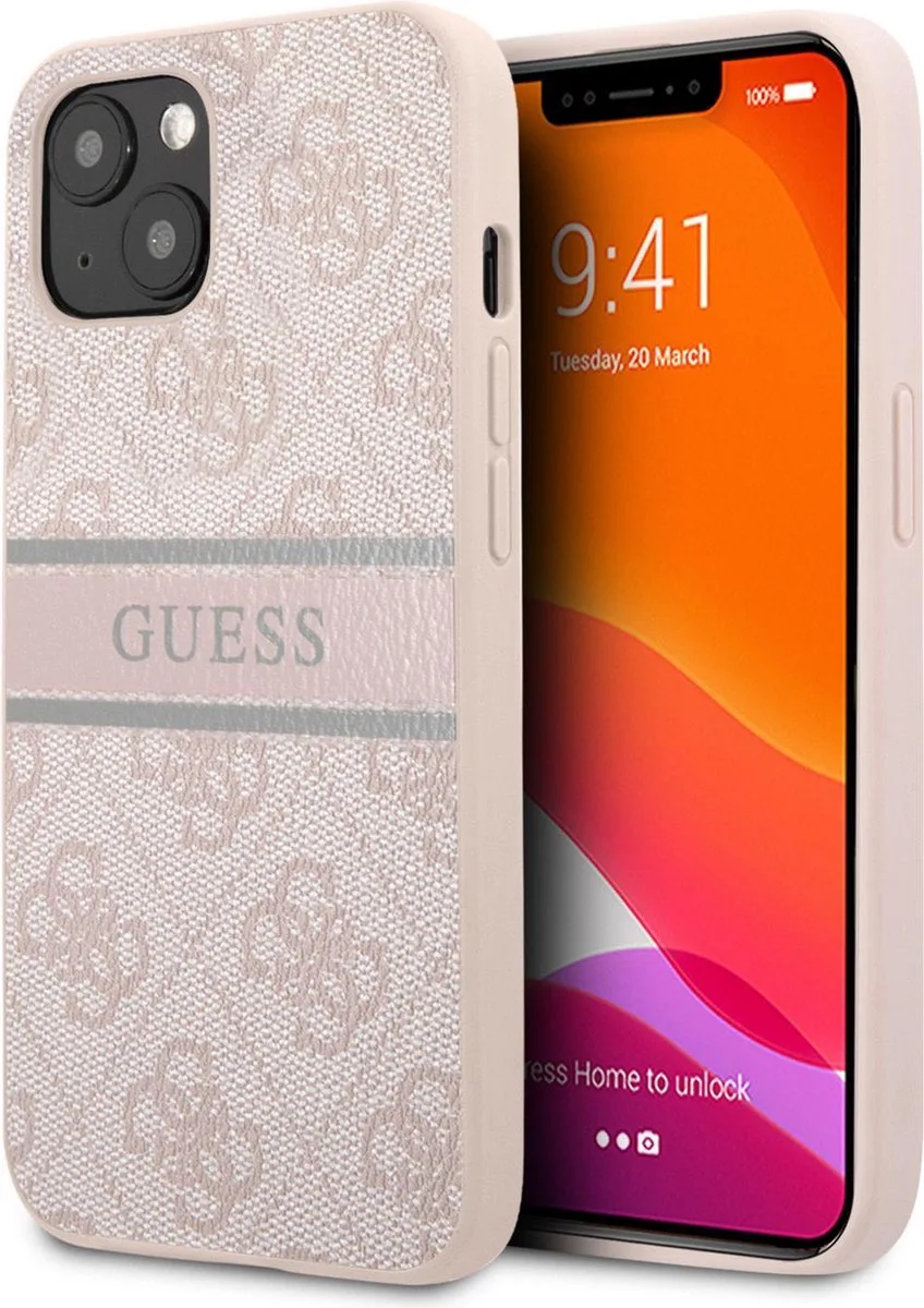 hoesje van Guess - Hardcase Backcover - iPhone 13 Mini - 4G - Pink Stripe de Guess en Rose – photo produit