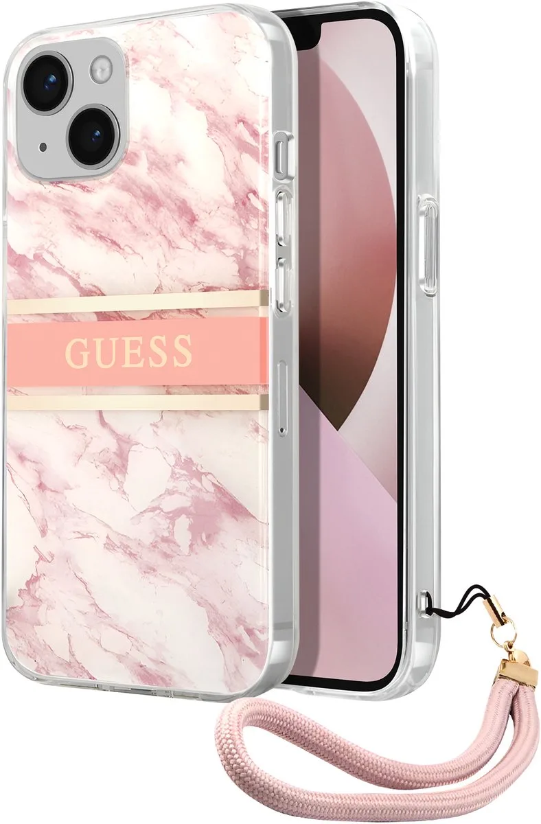 hoesje van Guess - Hardcase Backcover - iPhone 13 Mini - Met Riem - Marble de Guess en Rose – photo produit