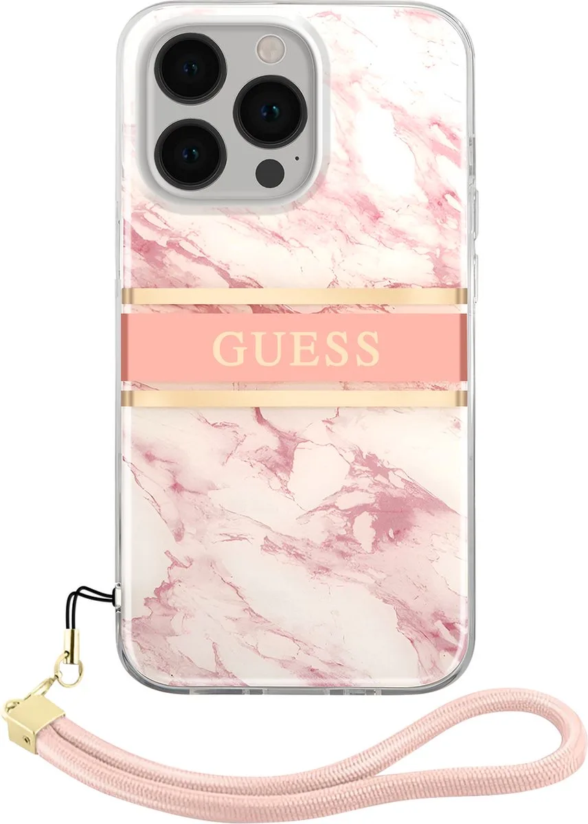 hoesje van Guess - Hardcase Backcover - iPhone 13 Pro - Met Riem - Marble de Guess en Rose – photo produit