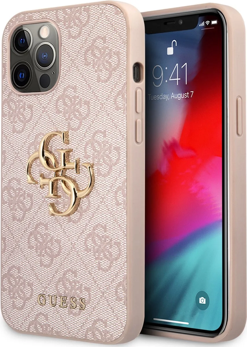 hoesje van Guess - TPU Backcover - geschikt voor iPhone 12 - 12 Pro - 4G - Big Metal Logo de Guess en Rose – photo produit