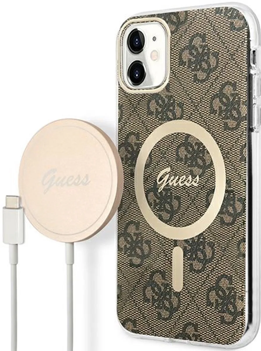 Hoesje Voor iPhone 11 - MagSafe de Guess en Marron – photo produit