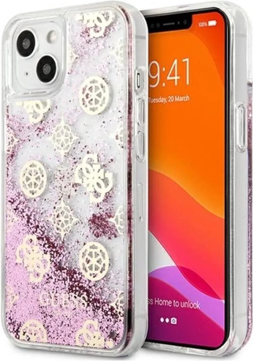 hoesje voor iPhone 13 mini 5,4" Roze hardcase Peony Liquid Glitter de Guess en Różowy – photo produit