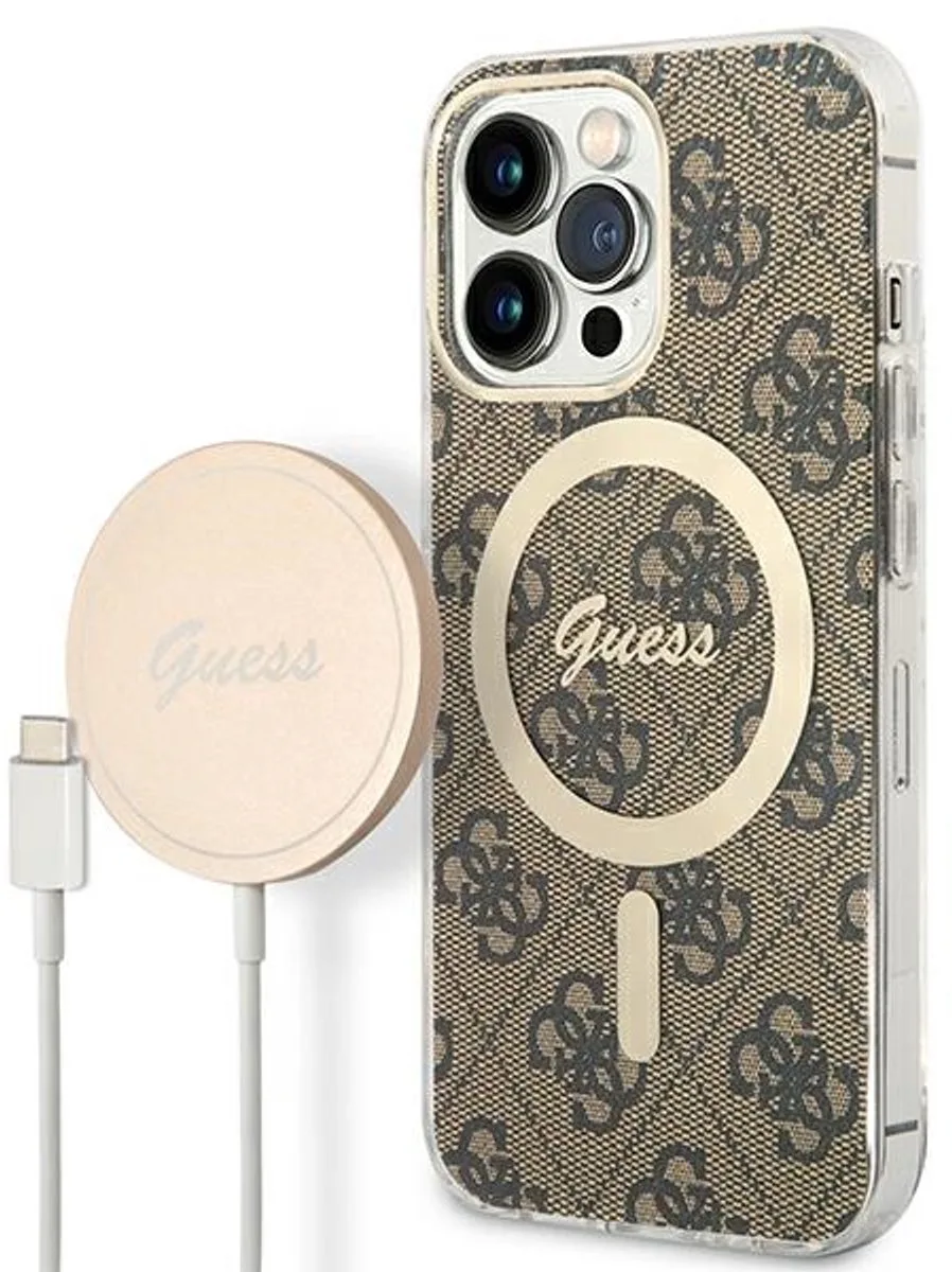 Hoesje voor iPhone 13 Pro - MagSafe - 4G Print de Guess en Marron – photo produit