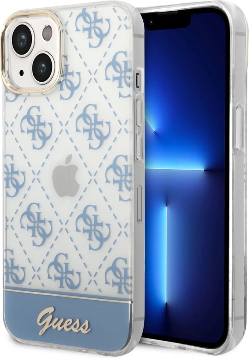 hoesje voor iPhone 14 Plus - Backcover - 4G Pattern Script de Guess en Bleu – photo produit