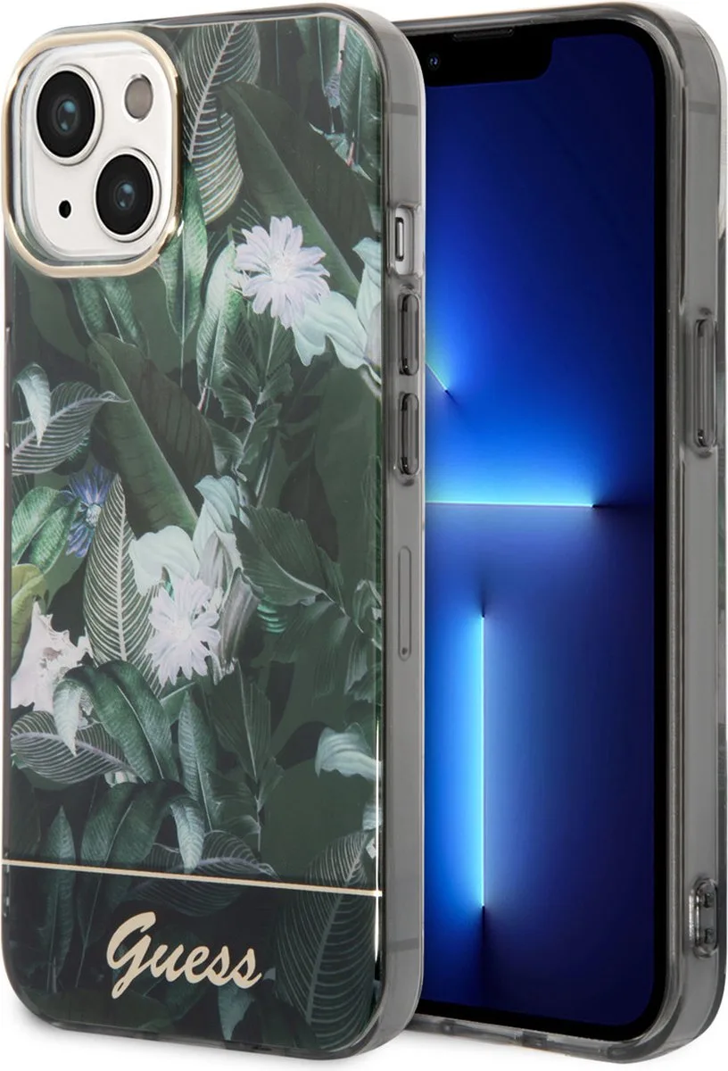 hoesje voor iPhone 14 Plus - Backcover - Jungle Collectie de Guess en Vert – photo produit