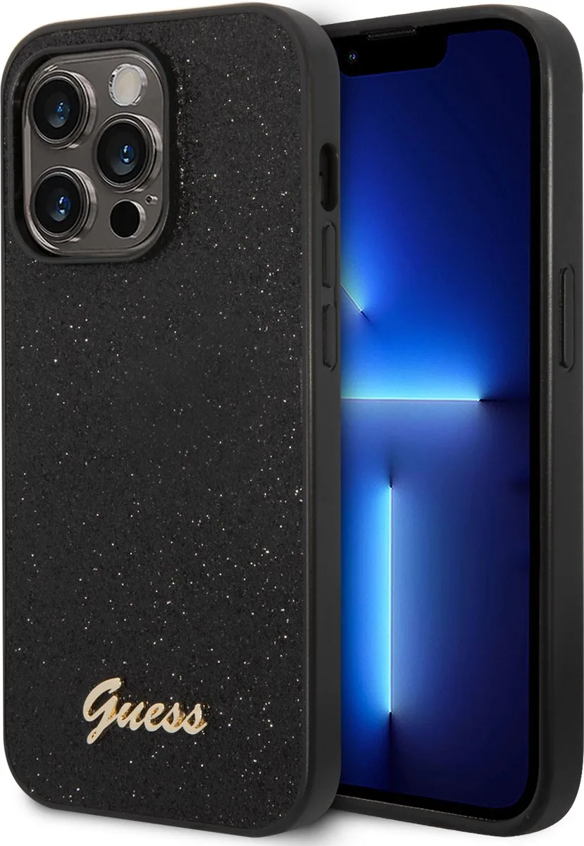 hoesje voor iPhone 14 Pro - Backcover - Glitter Script de Guess en Noir – photo produit