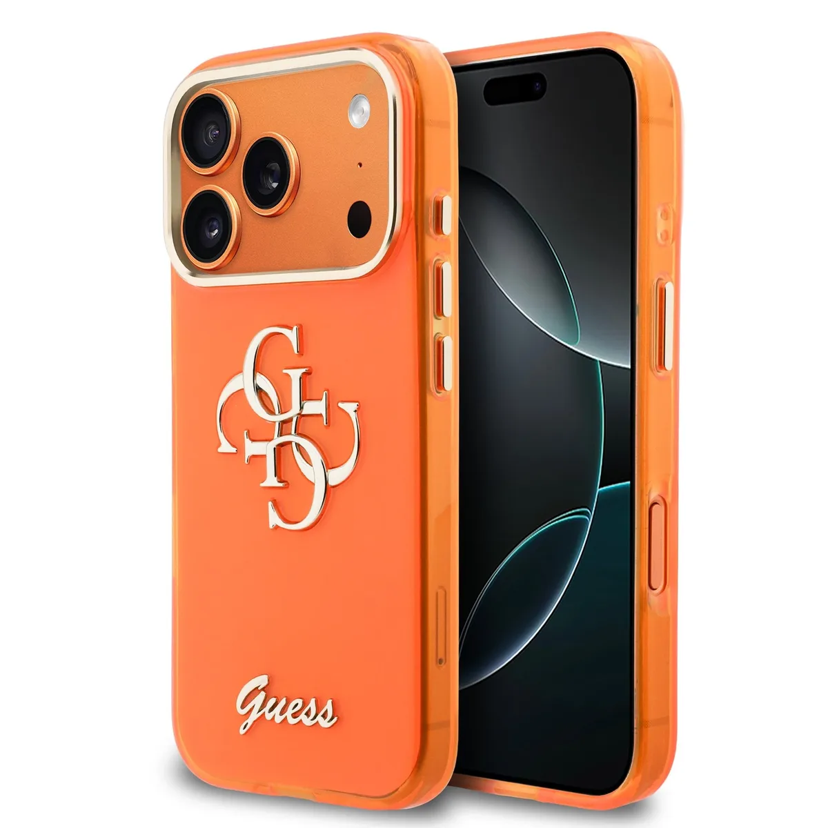 IML 4G Script Metal Logo Hoesje iPhone 17 Pro / 18 Pro - Oranje van Guess – productfoto
