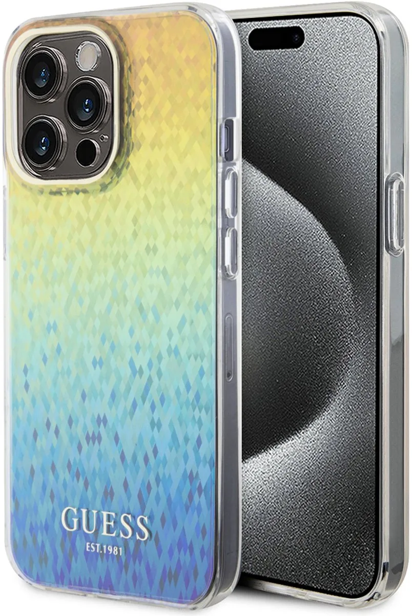 IML Faceted Mirror Disco Iridescent Back Case - Geschikt voor Apple iPhone 15 Pro (6.1") - Rainbow van Guess in Regenboog – productfoto