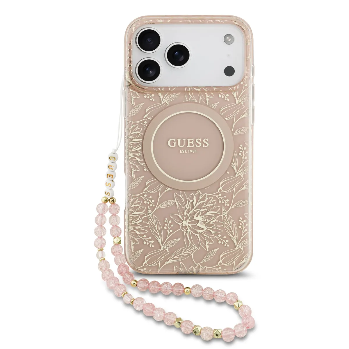 IML Flowers Allover hoesje voor iPhone 17 Pro Max en iPhone 18 Pro Max met MagSafe en koord - Roze de Guess – photo produit