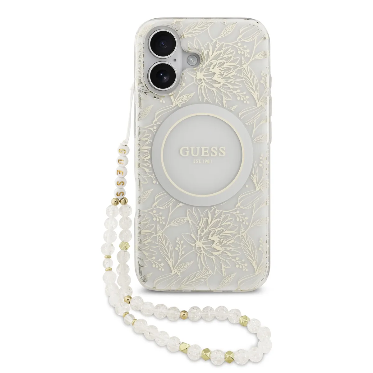 IML Flowers Allover iPhone 17 hoesje - Met MagSafe en Koord - Wit van Guess – productfoto
