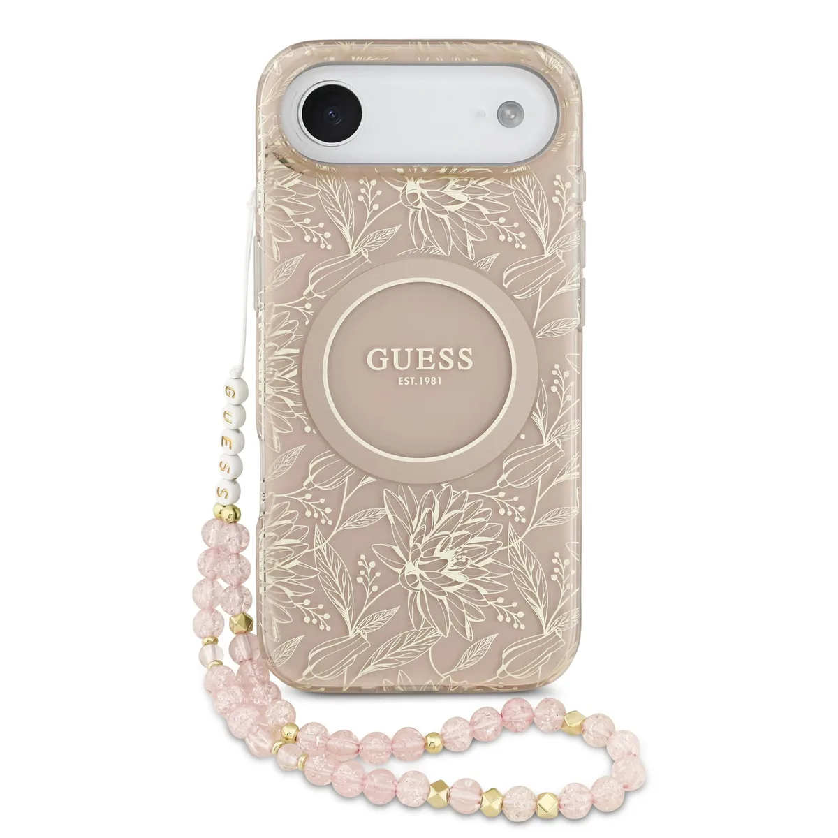 IML Flowers Allover iPhone Air hoesje - Met MagSafe en Koord - Roze von Guess – Produktfoto
