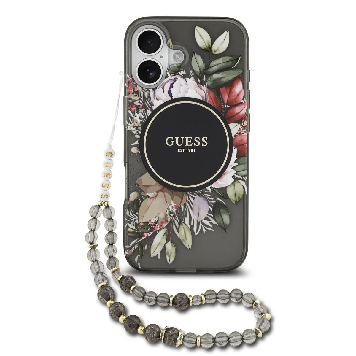 IML Flowers iPhone 17 hoesje - Met MagSafe en Koord - Zwart van Guess – productfoto