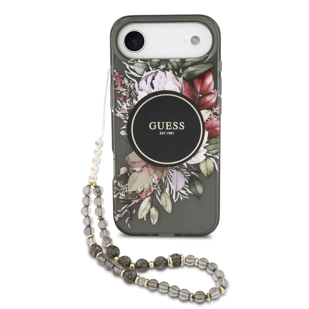 IML Flowers iPhone Air hoesje - Met MagSafe en Koord - Zwart van Guess – productfoto