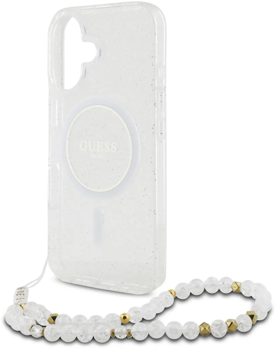 IML Glitter Beads iPhone 16 hoesje met polskoord en MagSafe van Guess in Transparant – productfoto