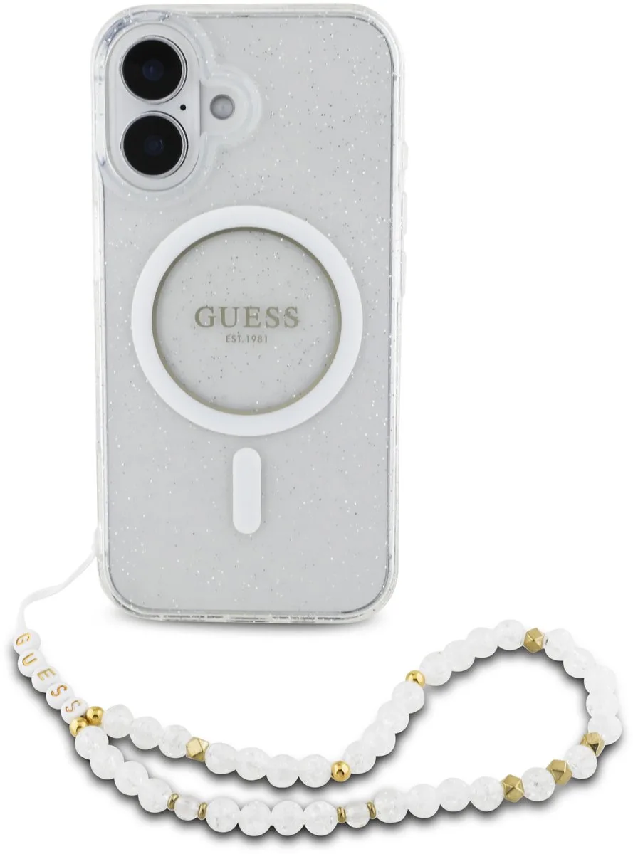 IML Glitter Beads iPhone 16 Pro Max hoesje met polskoord en MagSafe de Guess en Transparent – photo produit
