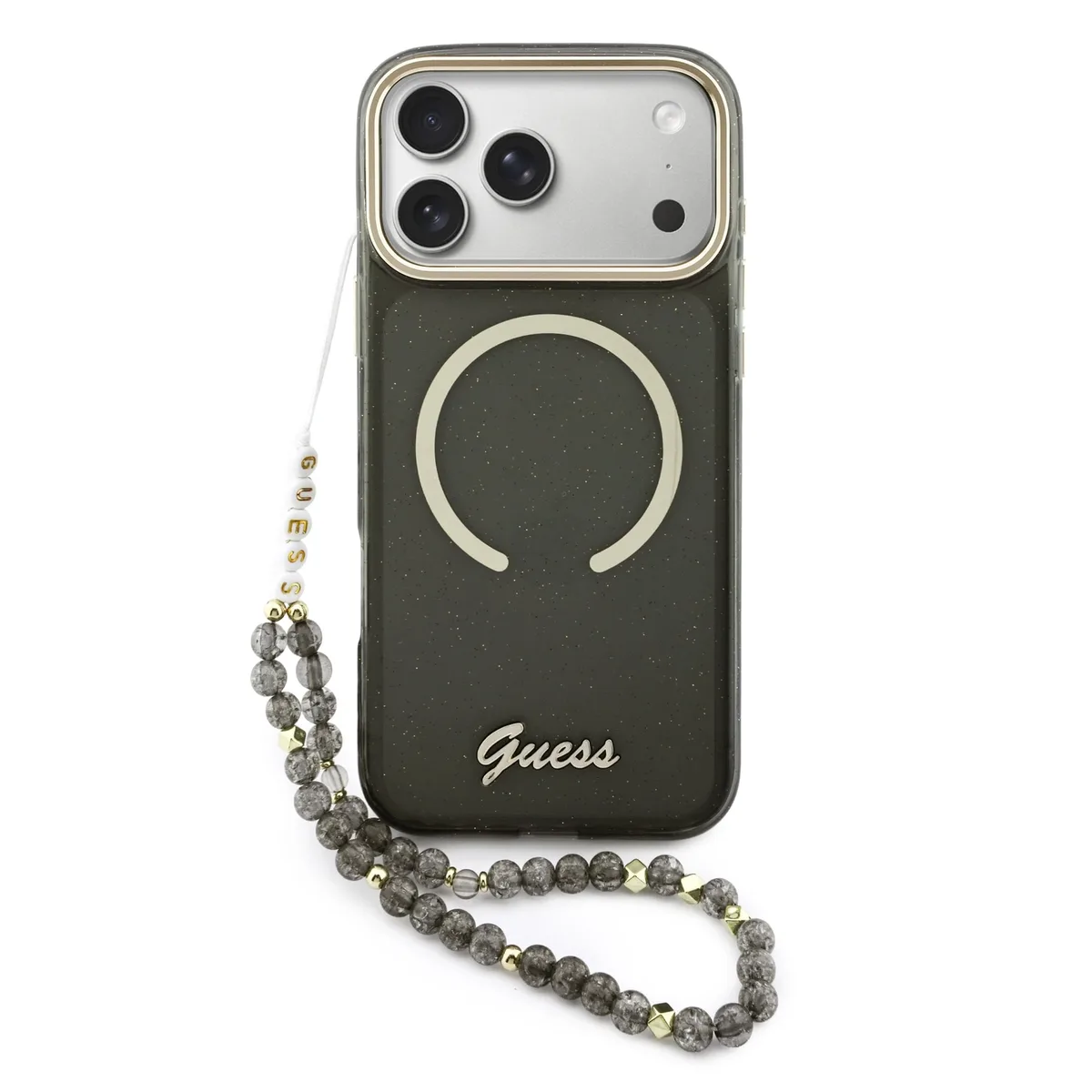 IML Glitter Script Strap MagSafe hoesje voor iPhone 17 Pro Max en iPhone 18 Pro Max - zwart van Guess – productfoto