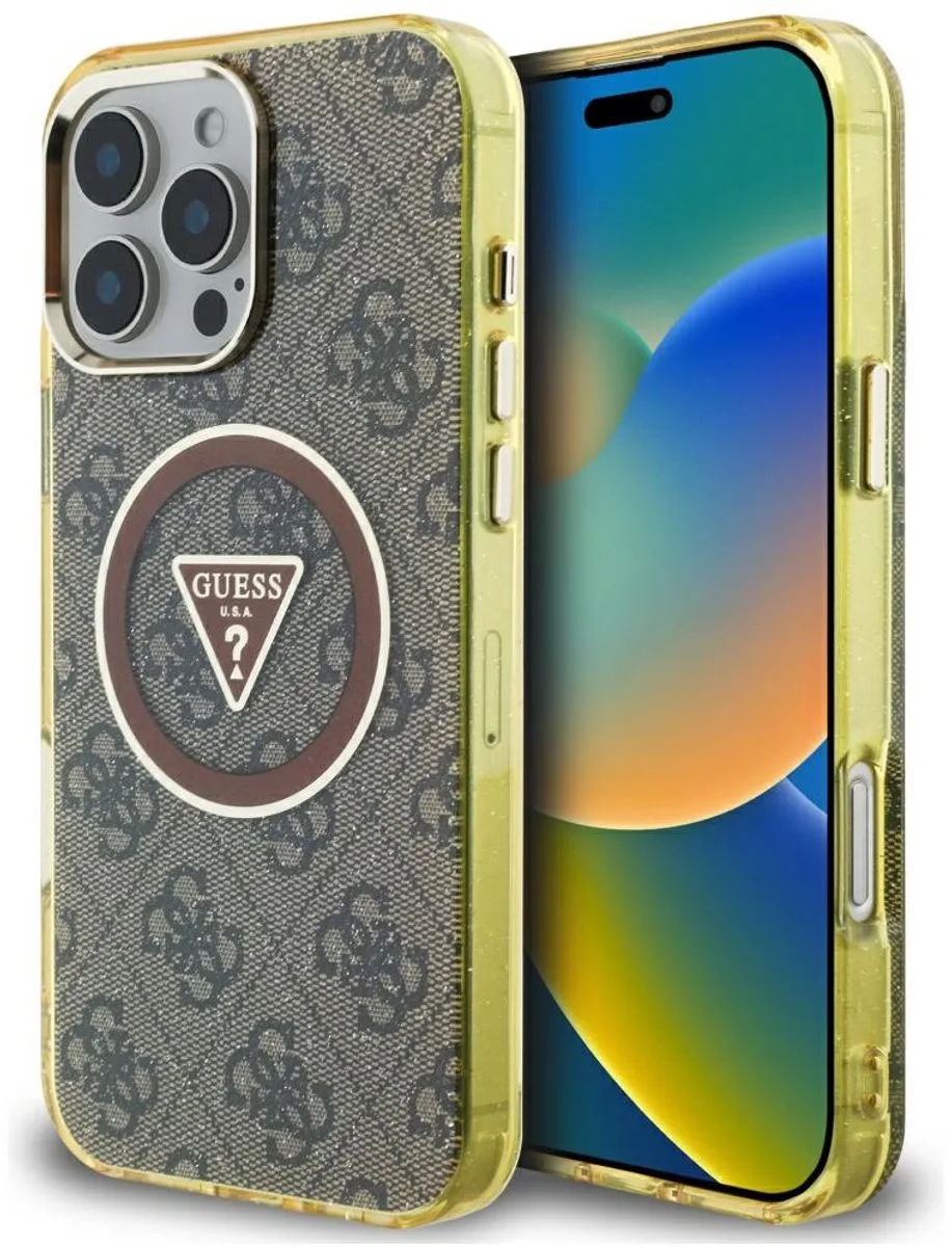 IML Metal Glitter Serie - iPhone 16 Pro Max Hoesje - MagSafe Compatibel - Luxe Uitvoering de Guess en Marron – photo produit